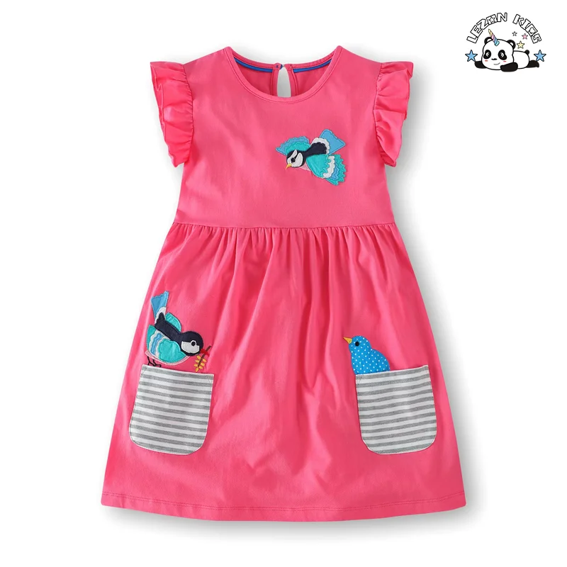 LEZONKIDS - Vestido de menina pequena por atacado sem mangas, vestido com babados e estampa fofa, vestido de boutique para meninas